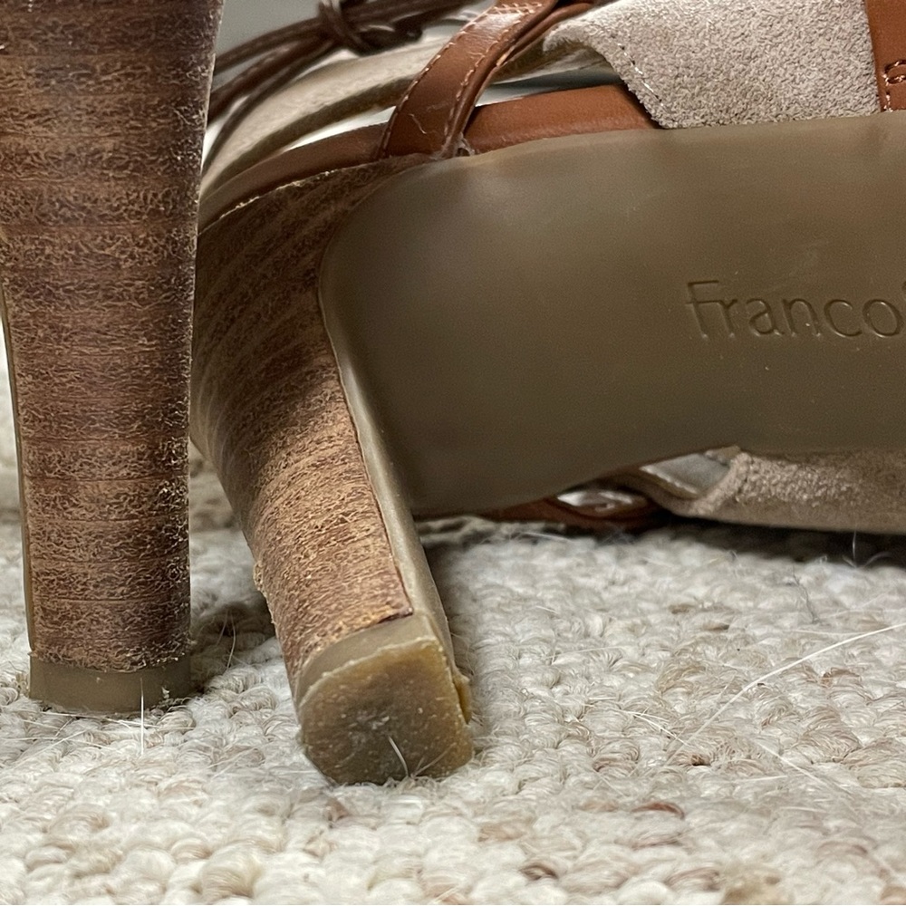 Size 7, Franco Sarto 4” Heeled, Peep-Toe Booties with Brown Leather Tie Detail - Picture 6 of 6